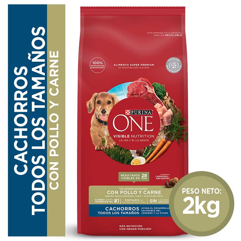PURINA ONE - DOG CACHORRO TODOS LOS TAMAÑOS CON CARNE Y POLLO 2 KG