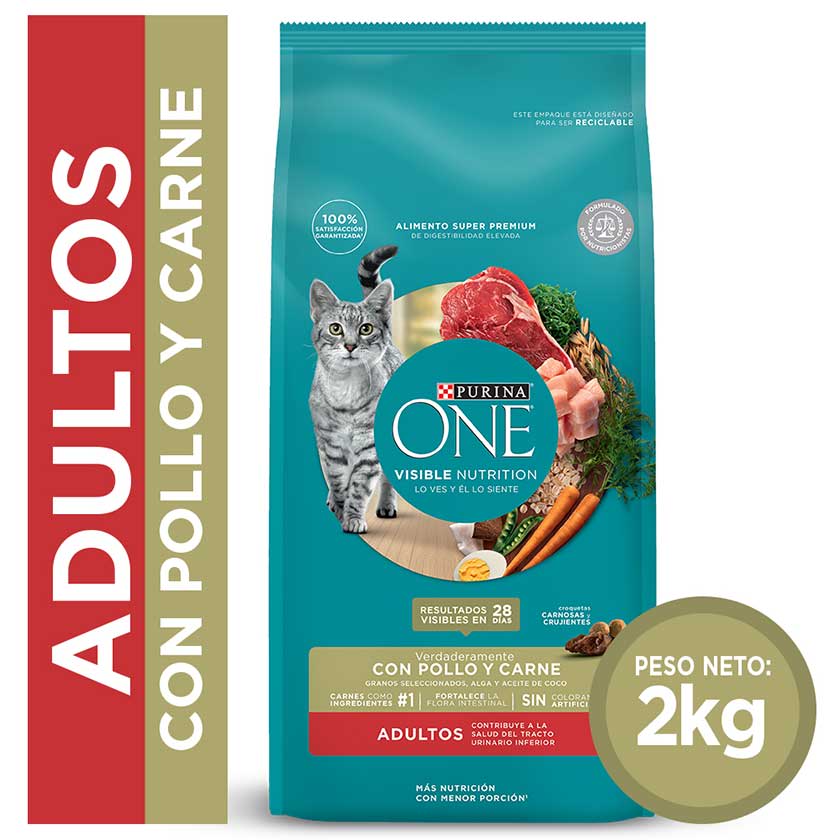 PURINA ONE - CAT ADULTO CON POLLO Y CARNE 2 KG