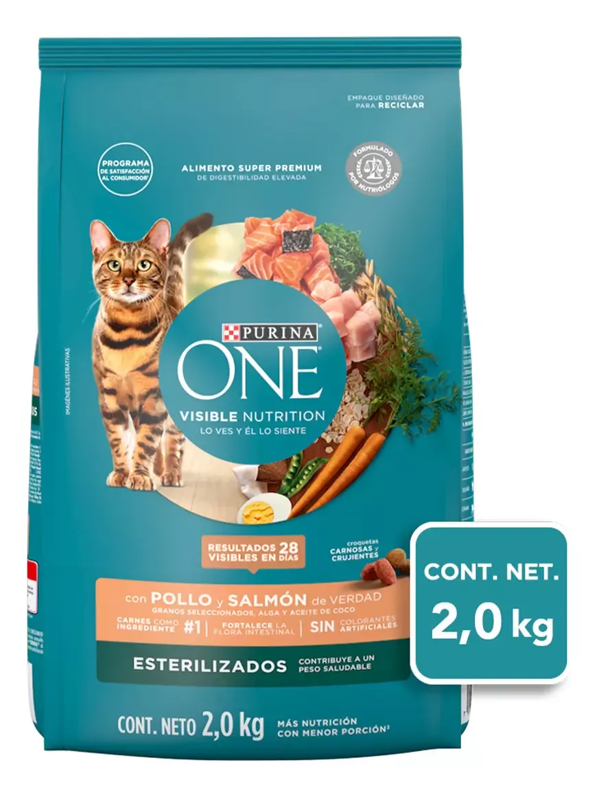 PURINA ONE - CAT POLLO Y SALMON ESTERILIZADO 2 KG - Imagen 2