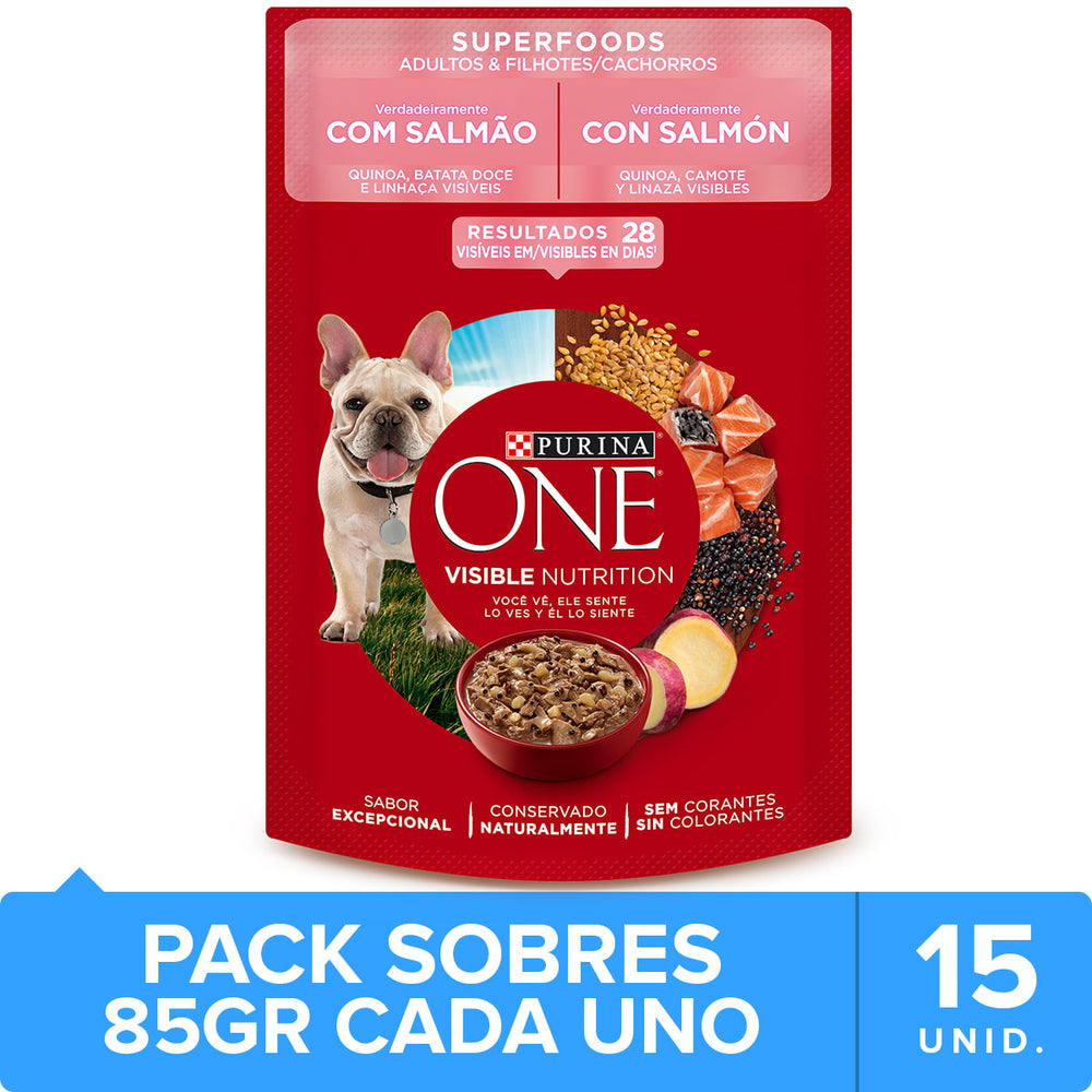 PURINA ONE - PERROS SUPERFOODS ADULTOS Y CACHORROS SALMON 85 GR - Imagen 2