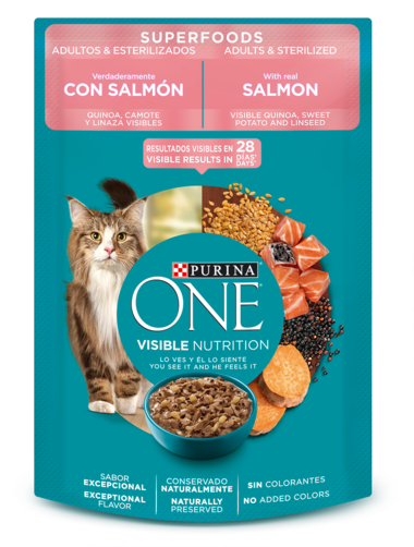 PURINA ONE - GATOS SUPERFOODS ADULTOS Y ESTERILIZADOS SALMON 85 GR