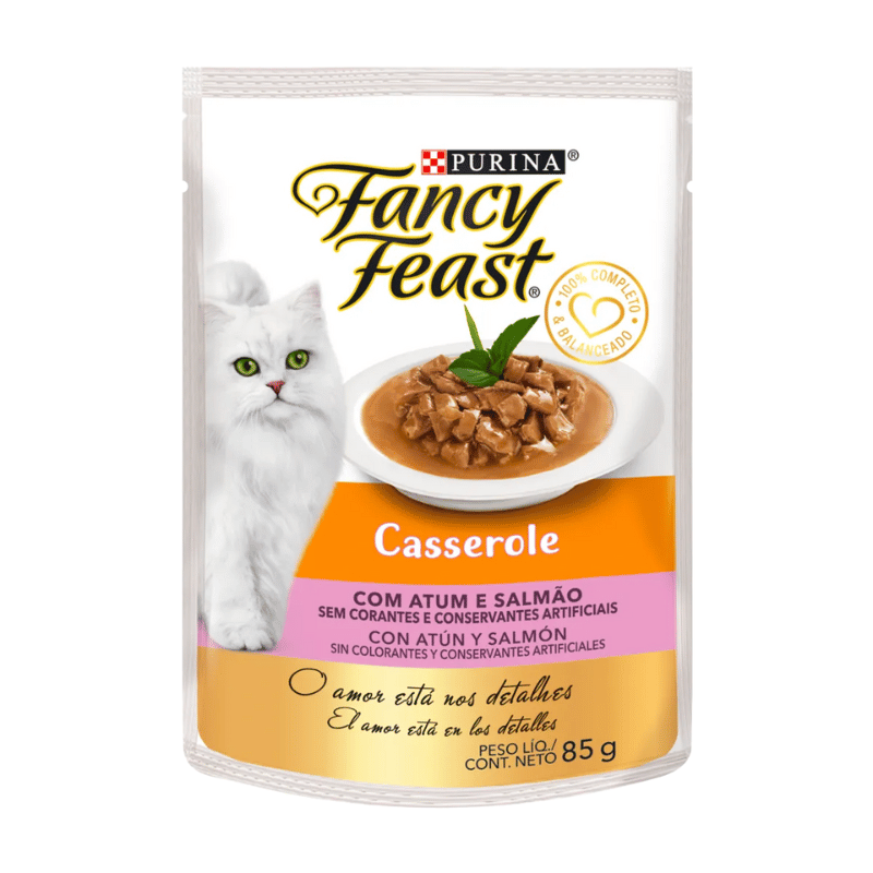FANCY FEAST - POUCH CASSEROLE CON ATUN Y SALMON 85 GR
