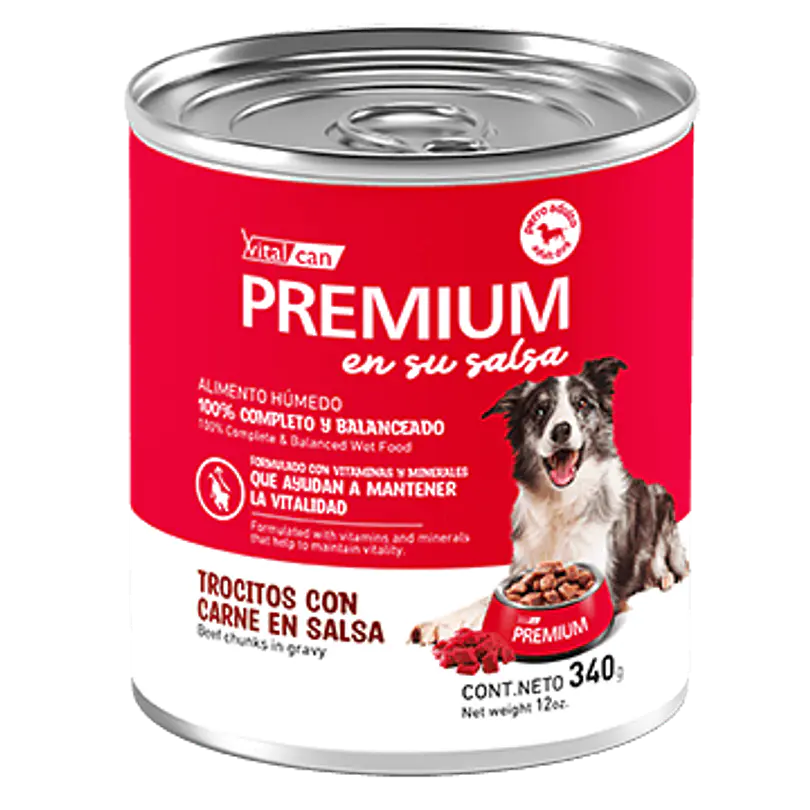 PREMIUM PERRO - LATA EN SU SALSA TROCITOS CON CARNE ADULTOS 340 GR