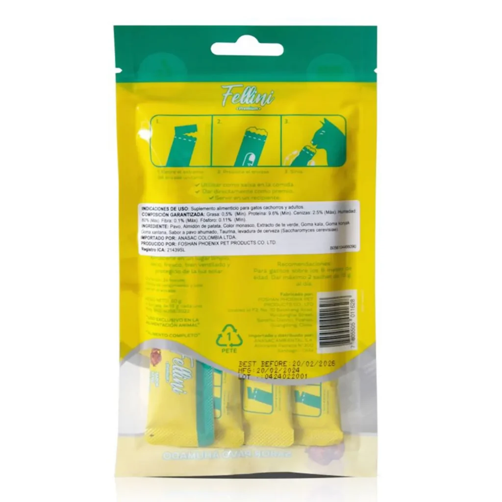 FELLINI - SNACK CREAMY PAVO AHUMADO (LIGHT) 4 UNIDADES DE 15 GR / 60 GR