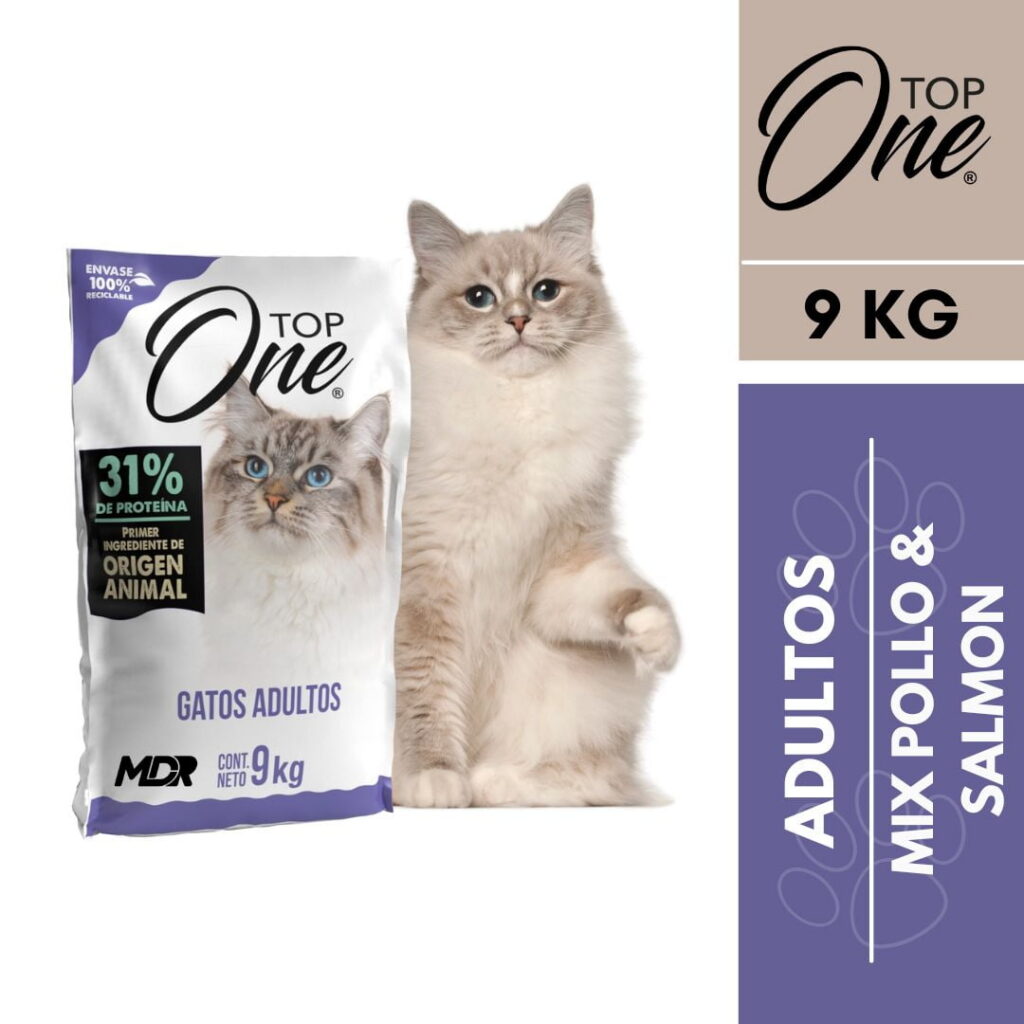 TOP ONE - GATO ADULTO CON POLLO Y SALMON 9 KG