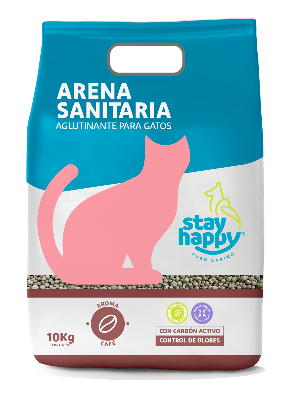 STAY HAPPY - ARENA AGLUTINANTE 10 KG CAFE - Imagen 3