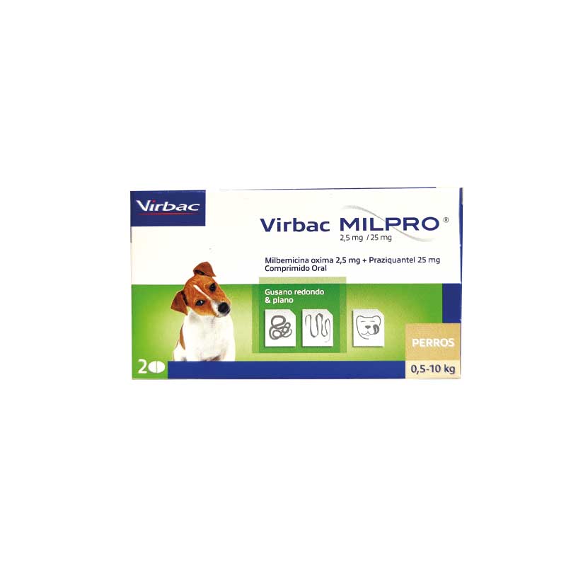 VIRBAC - MILPRO 25 MG 2 COMPRIMIDOS 0,5-10 KG