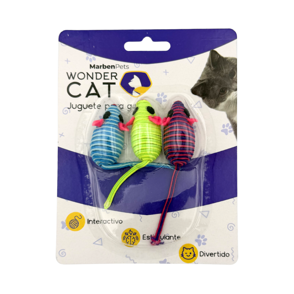WONDER CAT - SET 3 RATONES CON CUERDA PARA GATOS (62626-119)