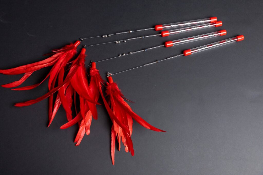 WONDER CAT - VARILLA PEZ PLUMAS Y POMPONES ROJO (62626-18)