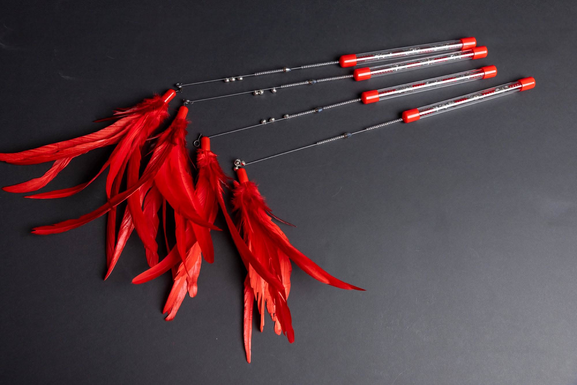 WONDER CAT - VARILLA PEZ PLUMAS Y POMPONES ROJO (62626-18)