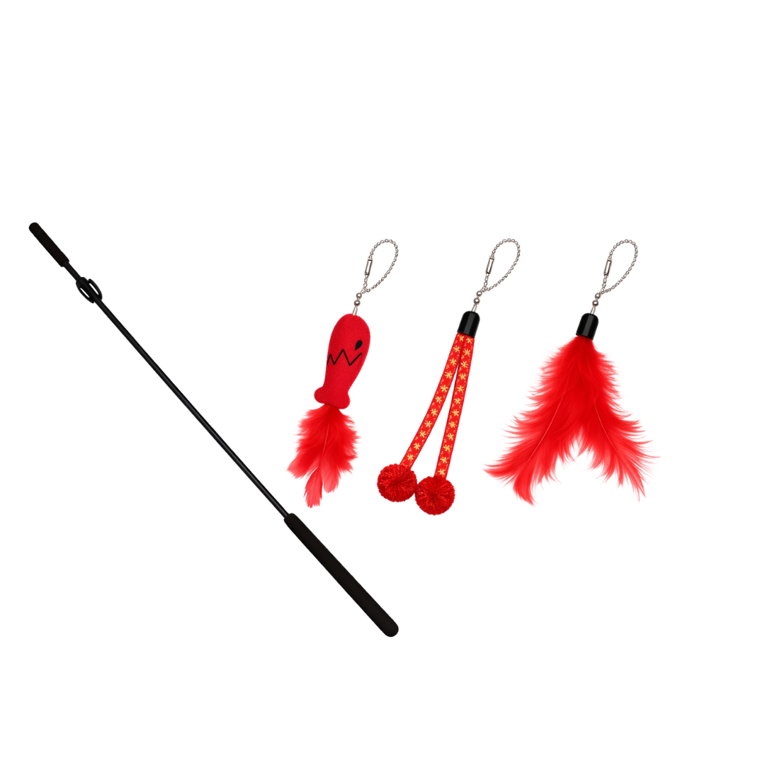 WONDER CAT - VARILLA PEZ PLUMAS Y POMPONES ROJO (62626-18) - Imagen 2