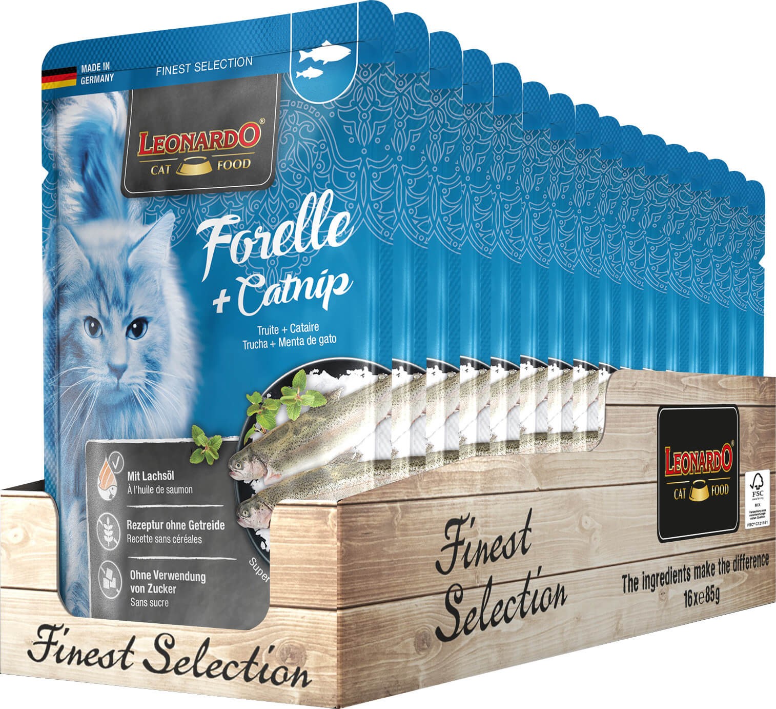 LEONARDO - POUCH TRUCHA Y CATNIP 85 GR - Imagen 3