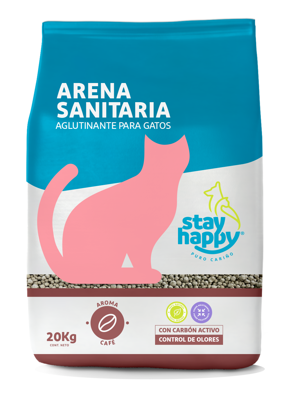STAY HAPPY - ARENA AGLUTINANTE 20 KG CAFE - Imagen 2