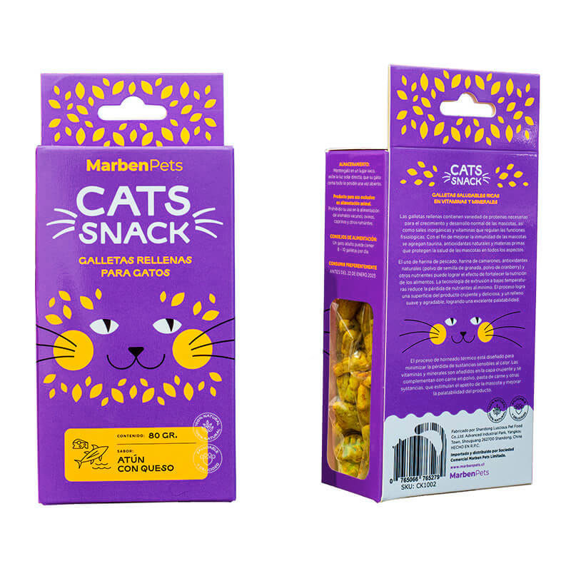 MARBEN PETS - CATS SNACK GALLETAS RELLENAS ATÚN CON QUESO 80 GR (CK1002)