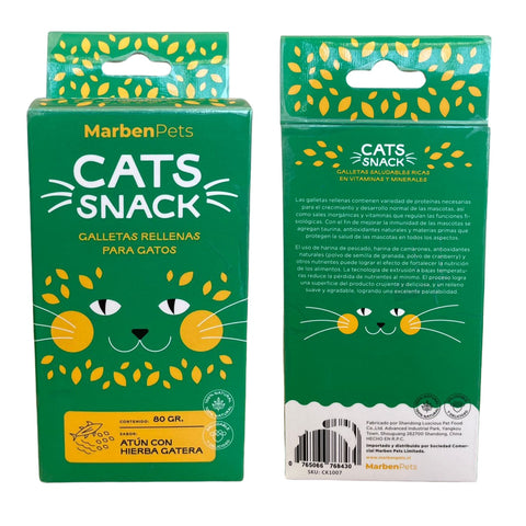 MARBEN PETS - CATS SNACK GALLETAS RELLENAS ATÚN CON HIERBA GATERA 80 GR (CK1007) - Imagen 2