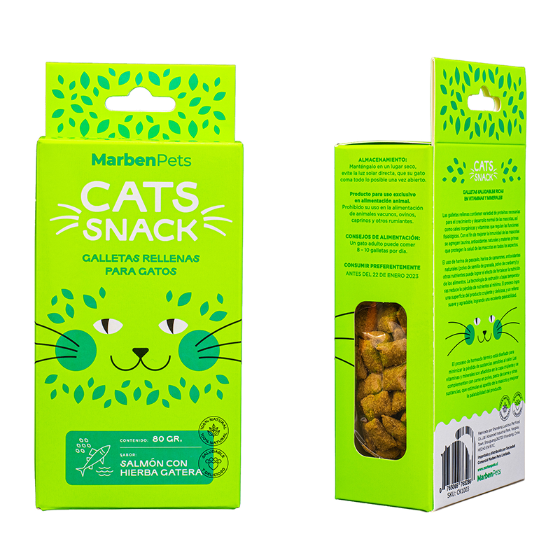 MARBEN PETS - CATS SNACK GALLETAS SALMON CON HIERBA GATERA 80 GR (CK1021)