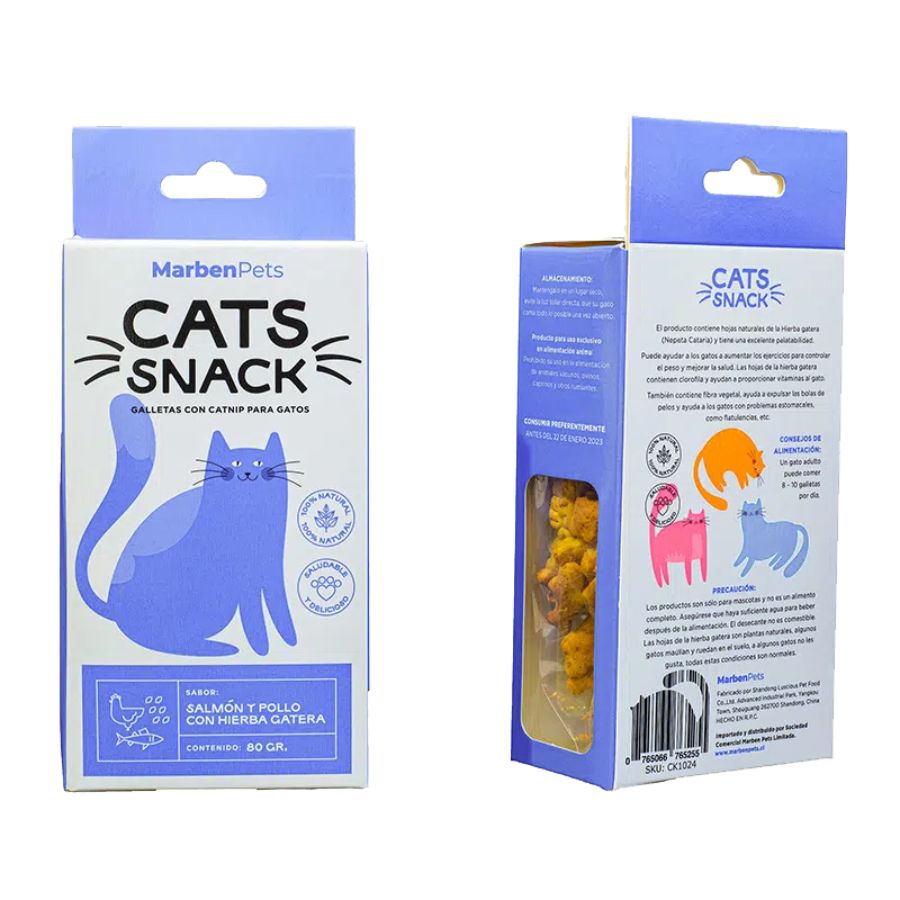 MARBEN PETS - CATS SNACK GALLETAS SALMON CON HIERBA GATERA 80 GR (CK1021) - Imagen 3