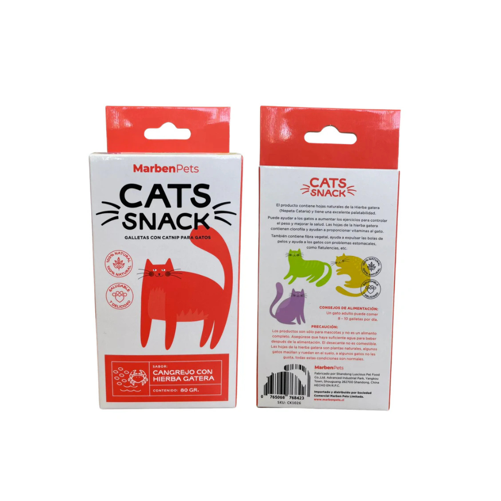MARBEN PETS - CATS SNACK GALLETAS CANGREJO CON HIERBA GATERA 80 GR (CK1026)