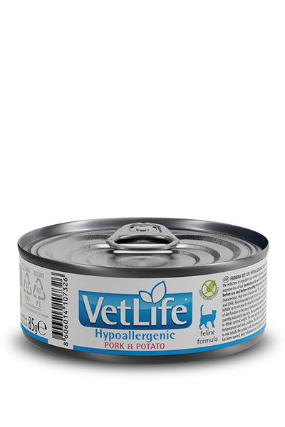 VET LIFE - FELINE HYPO CERDO & PAPA LATA 85 GR - Imagen 2